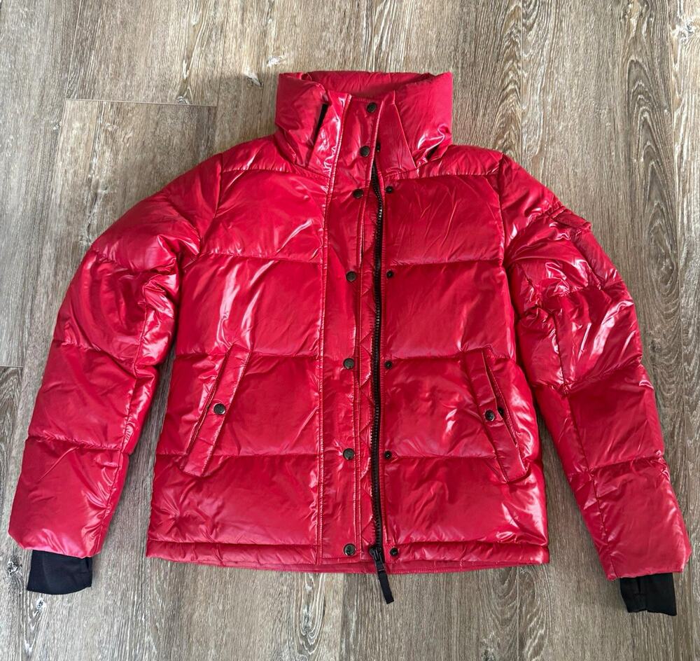 S13 New York Women's Down Puffer Jacket Red Quilted Snap Pockets Size S
